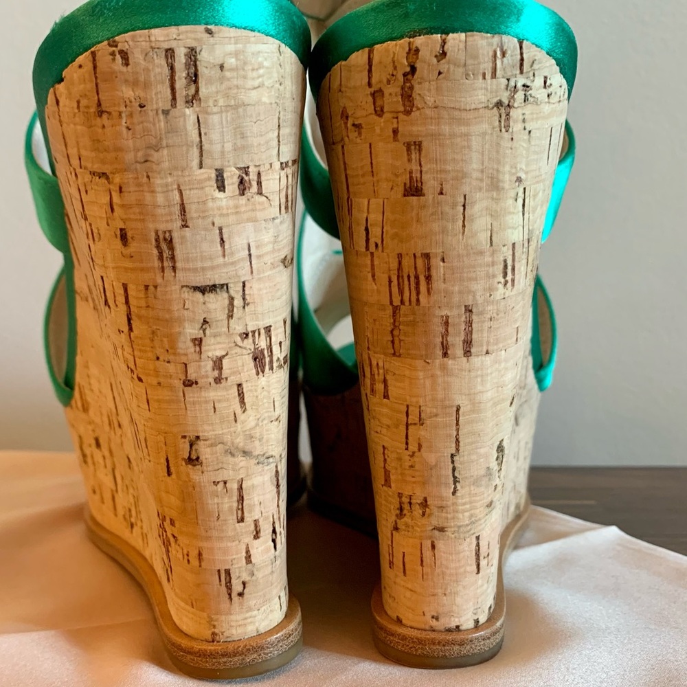 Prada Assenzio (absinthe/emerald green), 40/Size 9, criss cross cork wedge - Picture 9 of 15